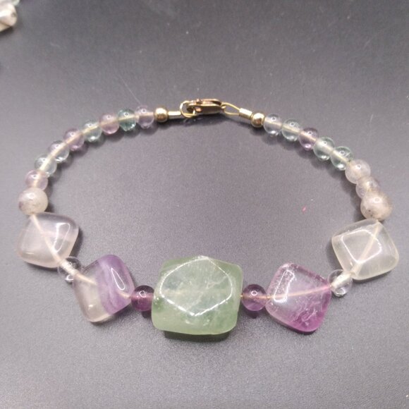 Amethyst & Lavender Glass Beads Necklace & Bracelet Set gold tone lobster clasp - Picture 4 of 6